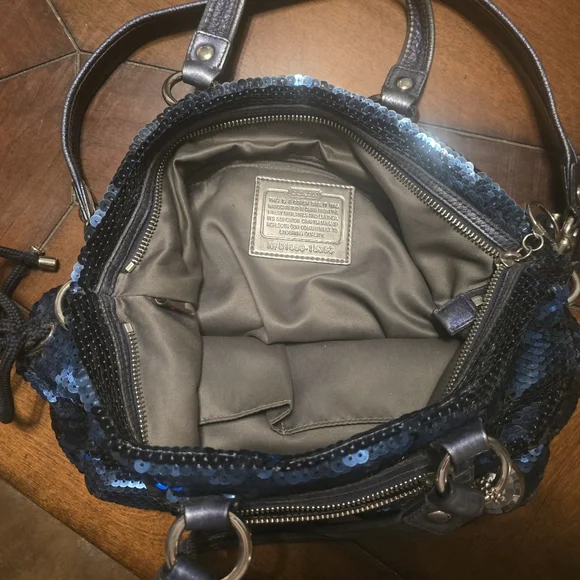 Coach Poppy Blue Sequin Handbag - Picture 7 of 11